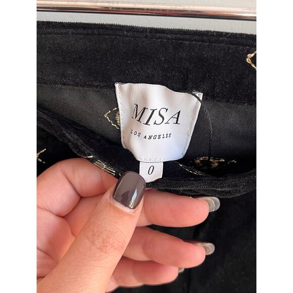 Misa Los Angeles Velvet Embroidered Evil Eye High Rise Pants Black Womens Size 0 - Picture 6 of 10